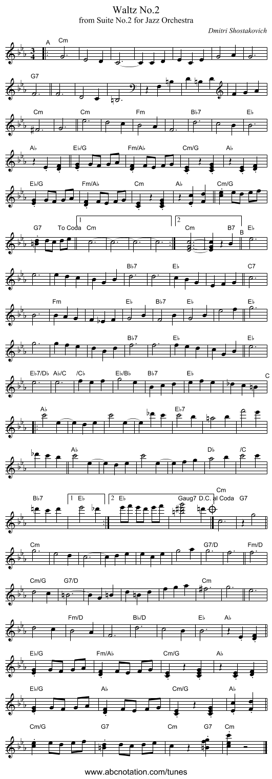 Waltz No.2 - staff notation