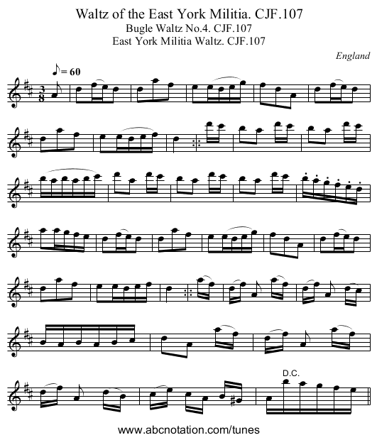 Waltz of the East York Militia. CJF.107 - staff notation