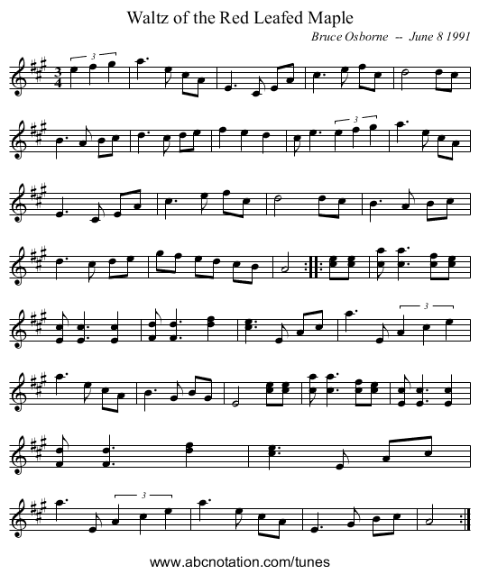 Waltz of the Red Leafed Maple - staff notation