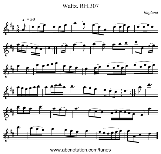 Waltz. RH.307 - staff notation