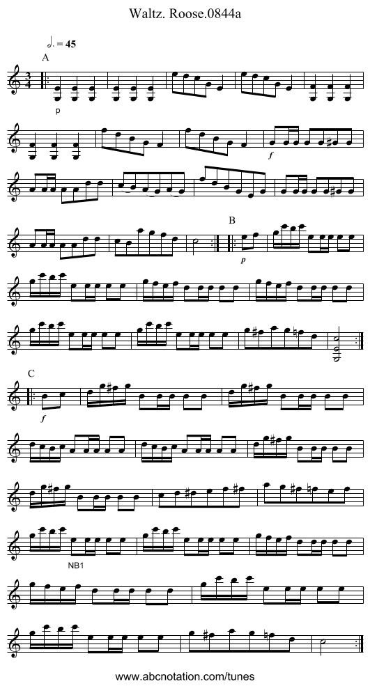 Waltz. Roose.0844a - staff notation