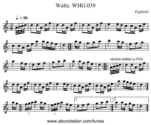 Waltz. WHG.039 - staff notation
