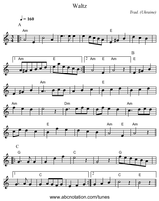 Waltz - staff notation