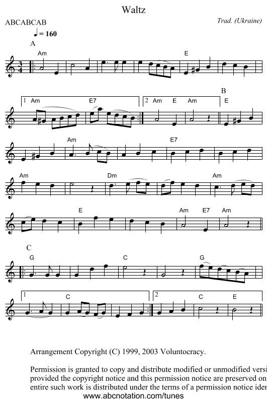Waltz - staff notation