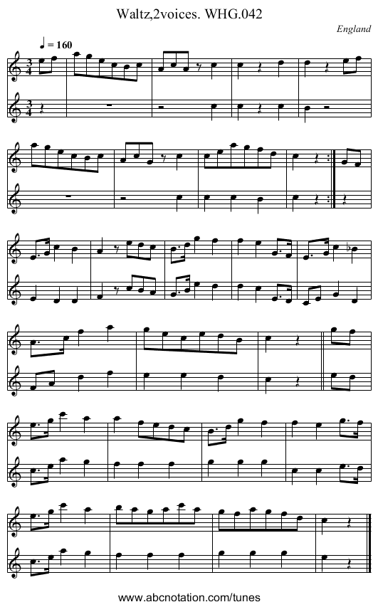 Waltz,2voices. WHG.042 - staff notation
