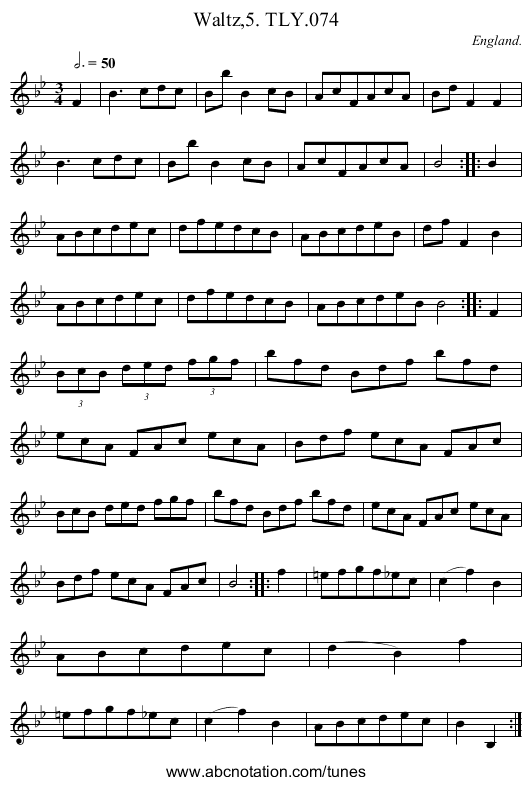 Waltz,5. TLY.074 - staff notation