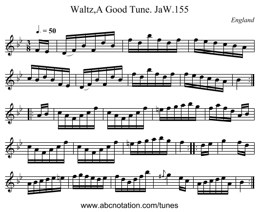 Waltz,A Good Tune. JaW.155 - staff notation