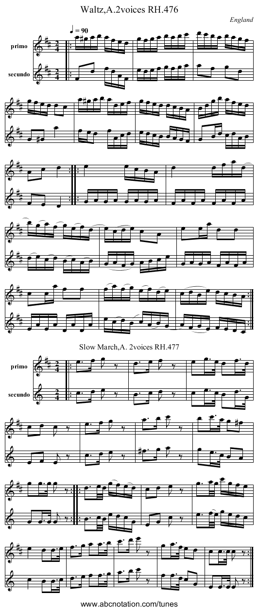 Waltz,A.2voices RH.476 - staff notation