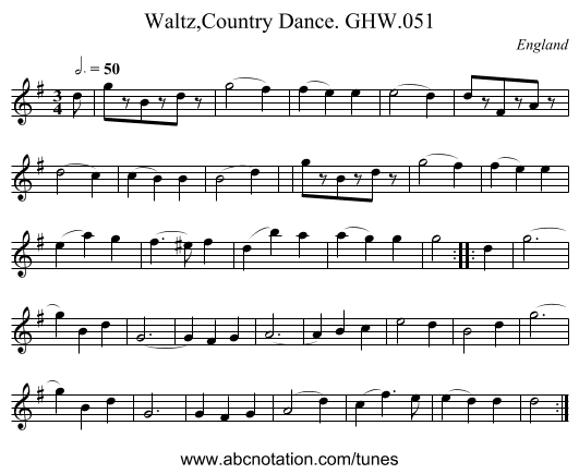 Waltz,Country Dance. GHW.051 - staff notation