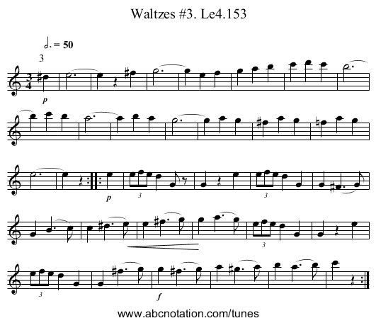 Waltzes #3. Le4.153 - staff notation