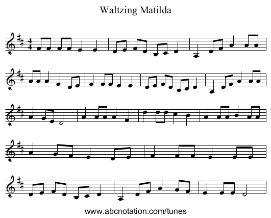 Waltzing Matilda - staff notation