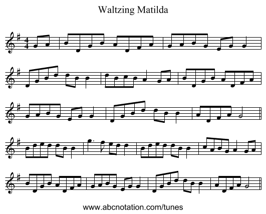 Waltzing Matilda - staff notation