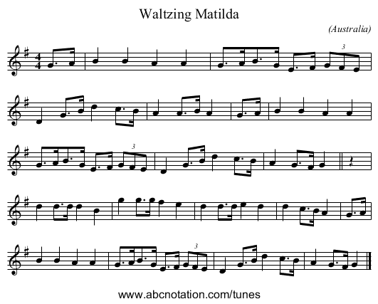 Waltzing Matilda - staff notation
