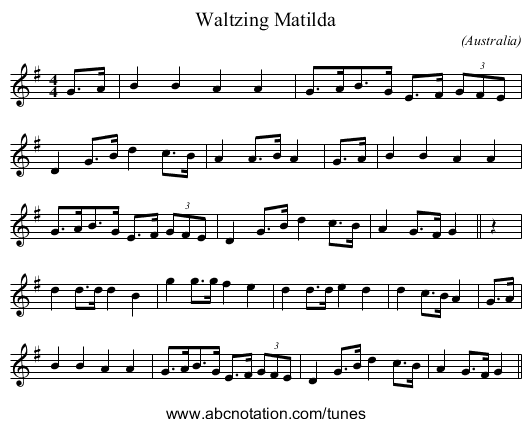 Waltzing Matilda - staff notation