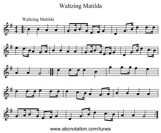 Waltzing Matilda - staff notation