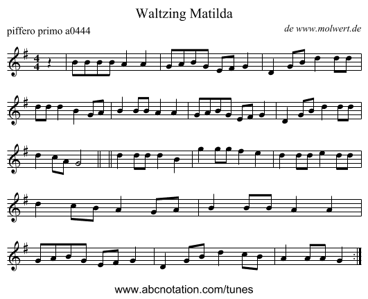 Waltzing Matilda - staff notation