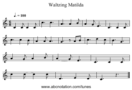 Waltzing Matilda - staff notation