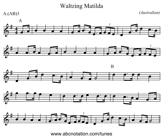 Waltzing Matilda - staff notation