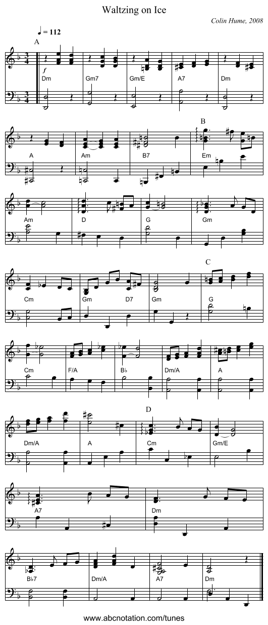 Waltzing on Ice - staff notation
