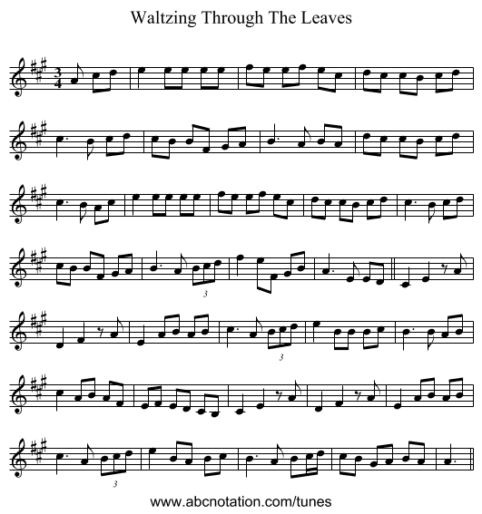 Waltzing Through The Leaves - staff notation