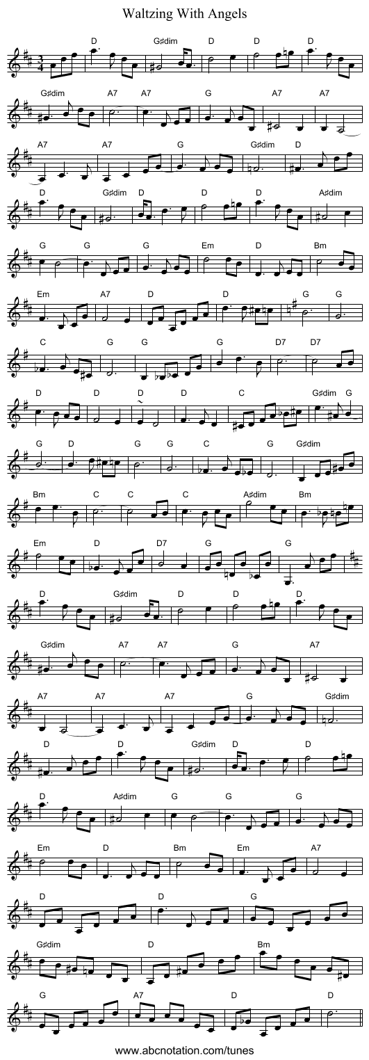 Waltzing With Angels - staff notation