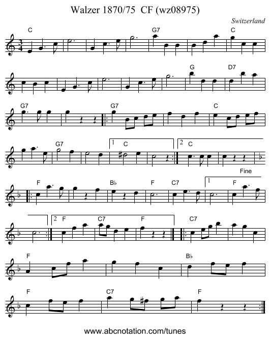 Walzer 1870/75  CF (wz08975) - staff notation