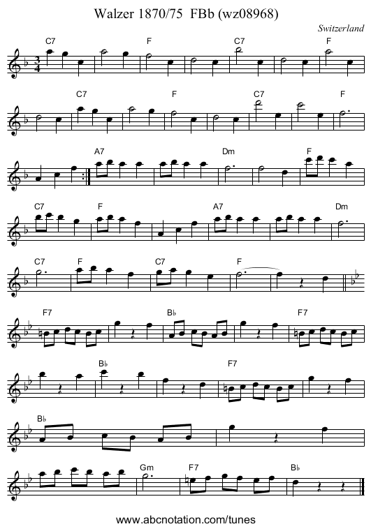 Walzer 1870/75  FBb (wz08968) - staff notation