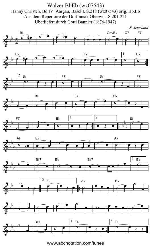 Walzer BbEb (wz07543) - staff notation