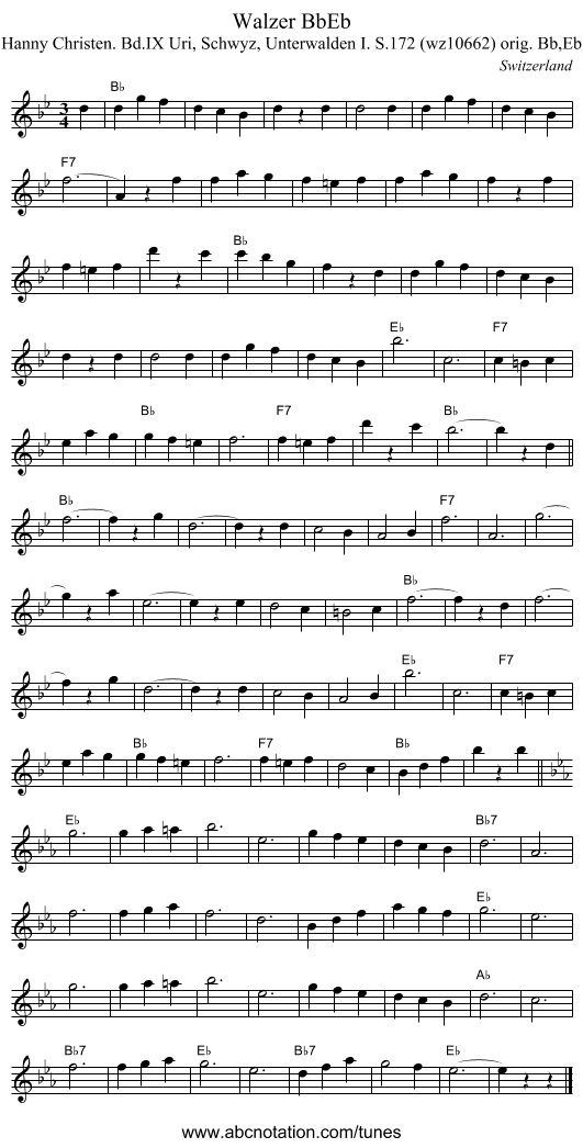 Walzer BbEb - staff notation