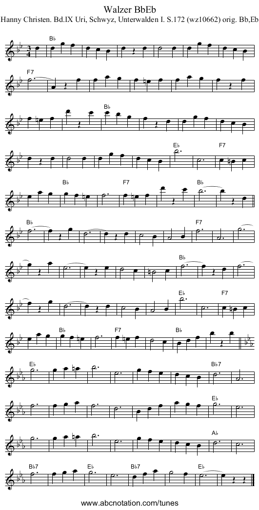 Walzer BbEb - staff notation