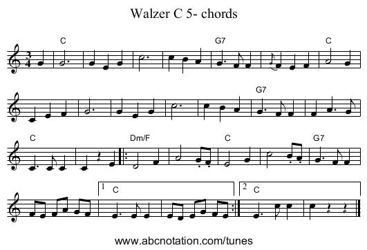 Walzer C 5- chords - staff notation