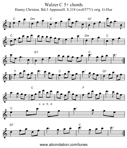 Walzer C 5+ chords - staff notation