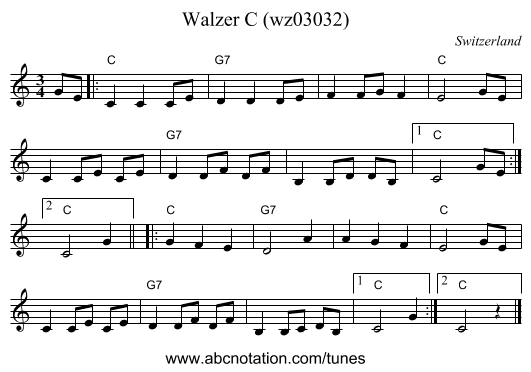 Walzer C (wz03032) - staff notation
