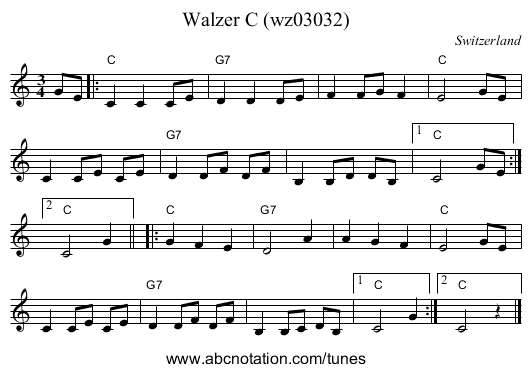 Walzer C (wz03032) - staff notation