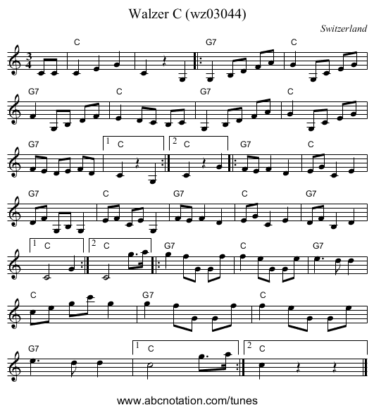 Walzer C (wz03044) - staff notation