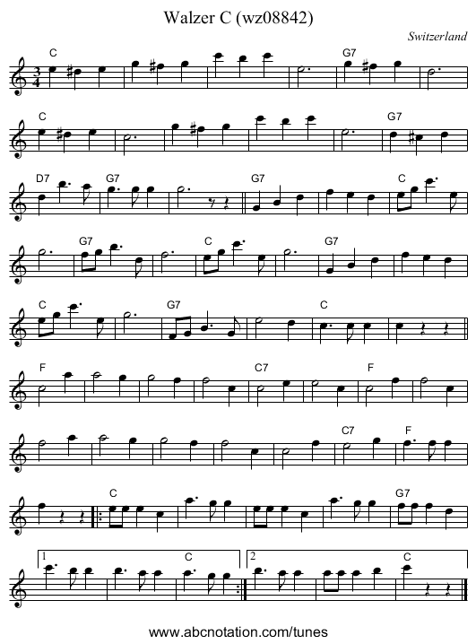 Walzer C (wz08842) - staff notation