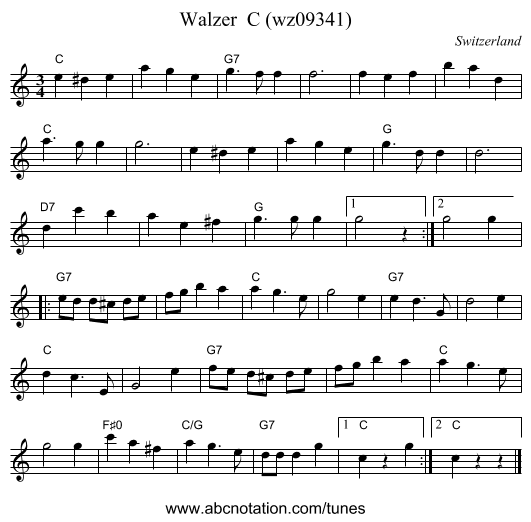 Walzer  C (wz09341) - staff notation