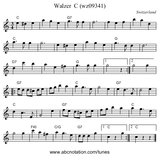 Walzer  C (wz09341) - staff notation