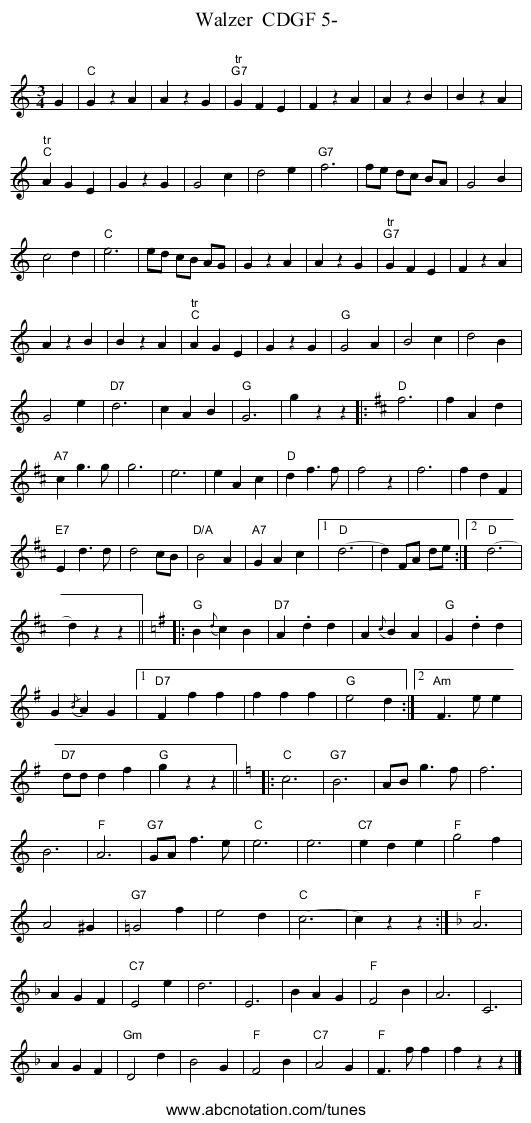 Walzer  CDGF 5- - staff notation