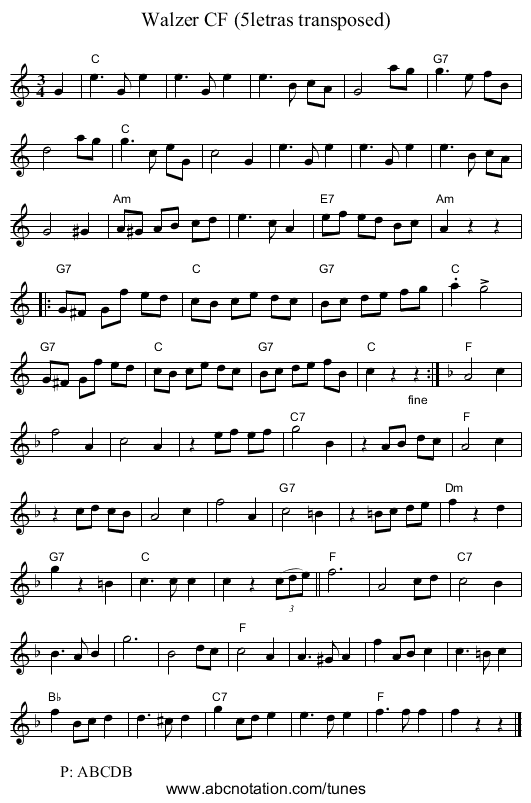 Walzer CF (5letras transposed) - staff notation