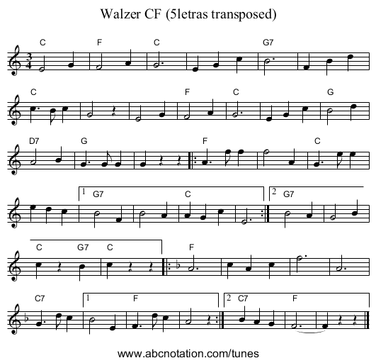 Walzer CF (5letras transposed) - staff notation