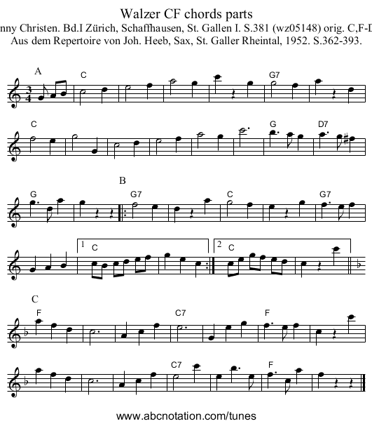 Walzer CF chords parts - staff notation