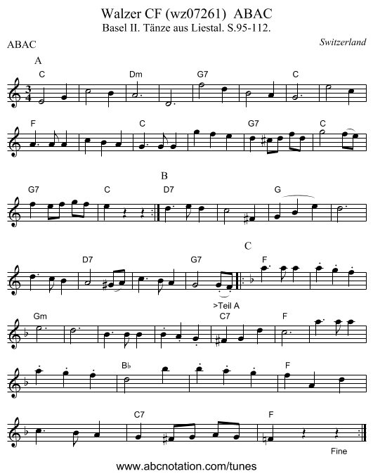 Walzer CF (wz07261)  ABAC - staff notation