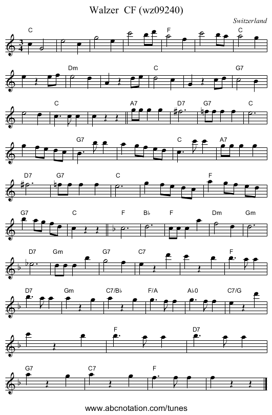 Walzer  CF (wz09240) - staff notation
