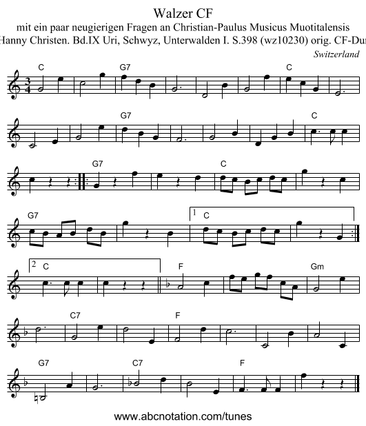 Walzer CF - staff notation