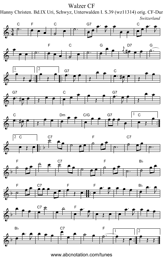 Walzer CF - staff notation
