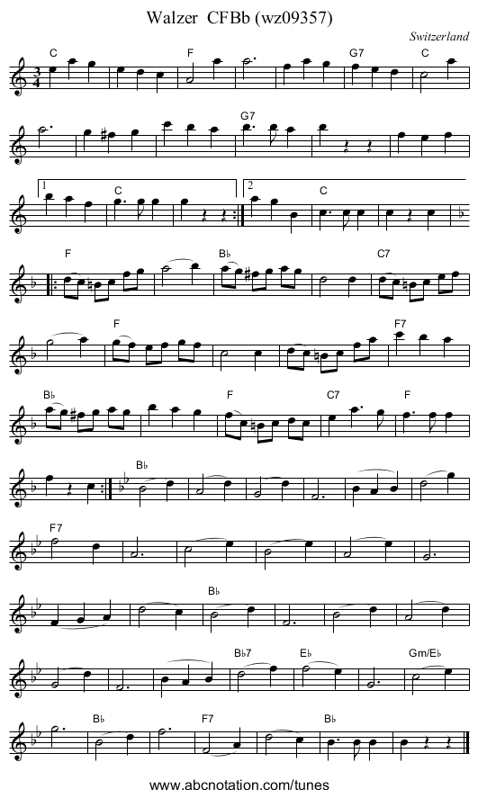 Walzer CFBb (wz09357) - staff notation