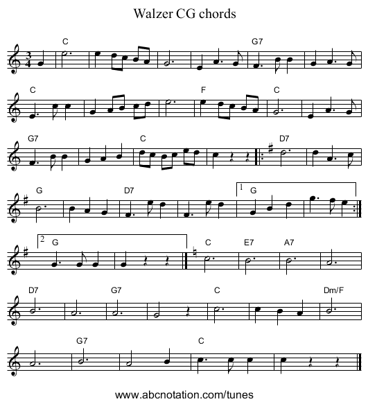 Walzer CG chords - staff notation