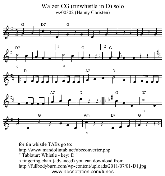 Walzer CG (tinwhistle in D) solo - staff notation
