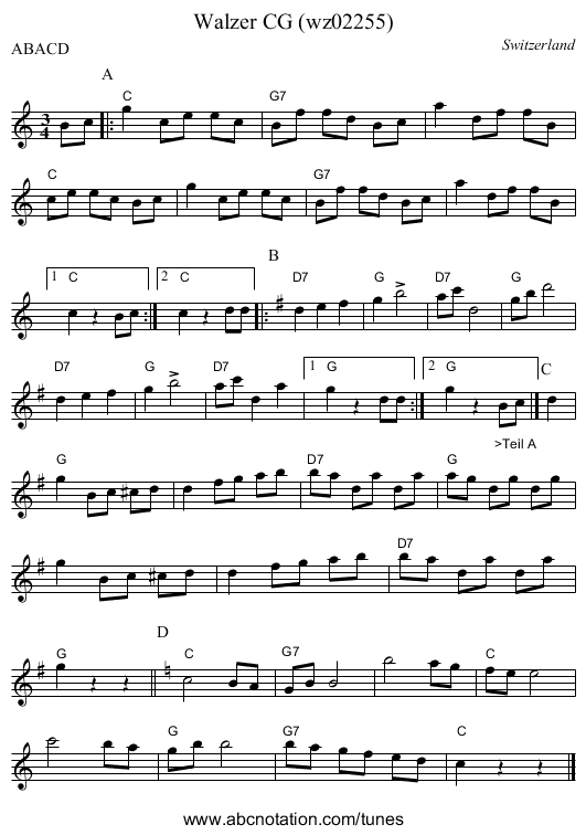 Walzer CG (wz02255) - staff notation